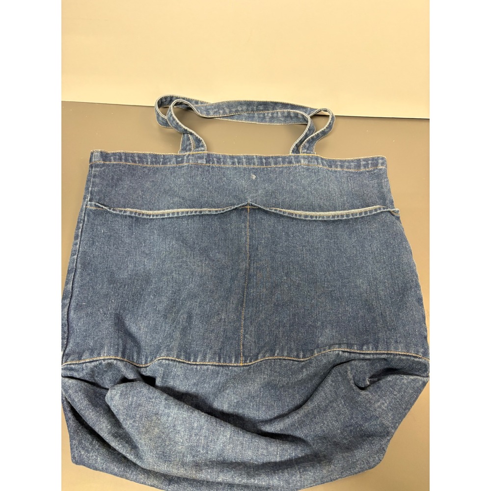 Unbranded Blue Denim Oversized Tote Bag Medium Wash Workwear Style Shoulder Bag